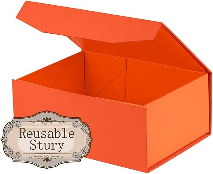 10 Small Orange Gift Boxes 9.5x7x4 Inches, Magnetic Gift Box with Lid Wholesale gift boxes for Presents Bridesmaid Proposal Boxes (Imitate Leather Texture, 10pcs/pack)-NeatNest