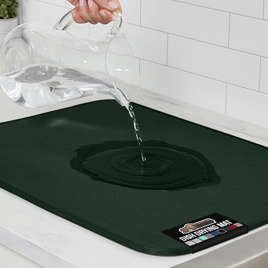 GORILLA GRIP Ultra Water Absorbent Microfiber Dish Drying Mat, 18x32, Quick Dry Thick Mesh, Slip Resistant Pad for Sink Dishes or Under Rack, Kitchen Counter Accessories, Machine Wash, Hunter Green