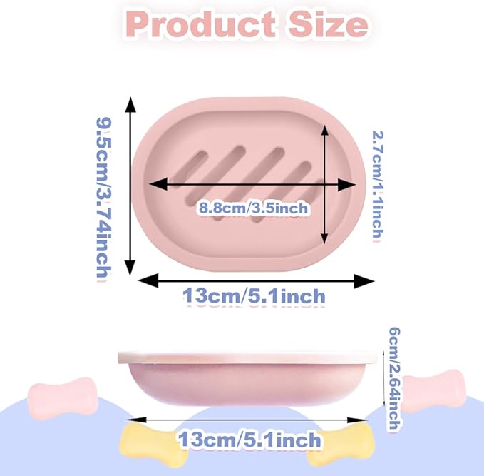 ELANE 4PCS Shower Soap Holder,Soap Dish with Drainage, Plastic Soap Box,Bar Soap Holder for Shower Bathroom Kitchen (Pink)-NeatNest