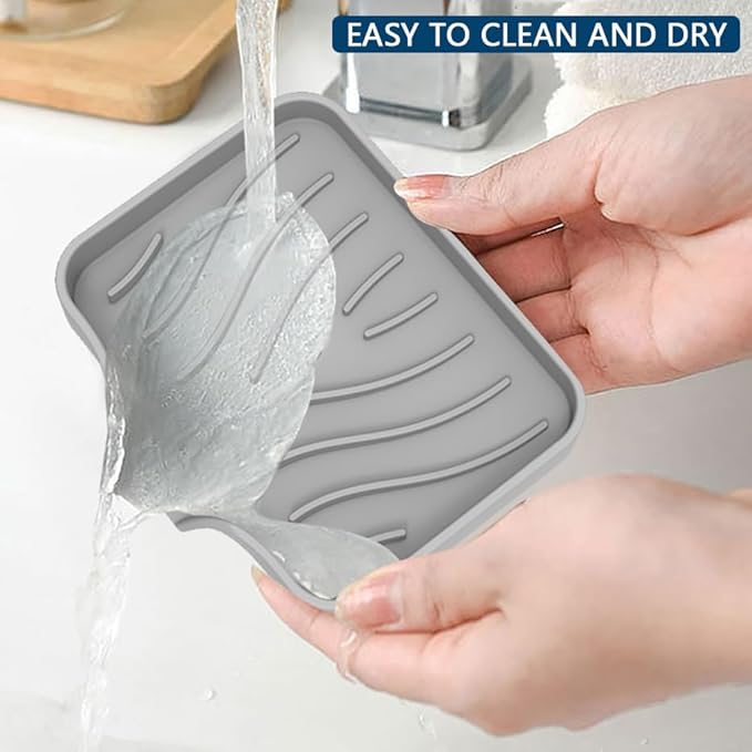 3PCS Draining Soap Dishes, Dishwashing Sponge Holder with Water Tray, Keep The Place Dry, Easy to Clean Cases, Suitable for Kitchen, Bathroom, Soap Container (Type1Black+Grey+White)-NeatNest