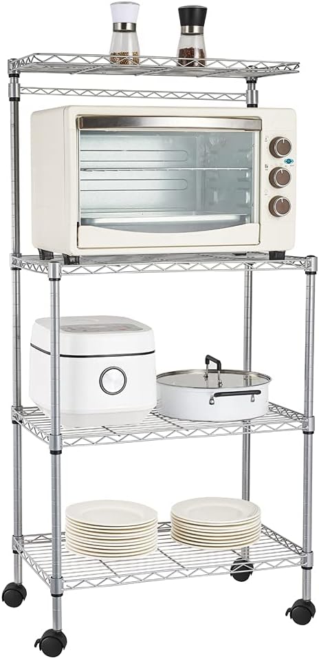 4 Tier Adjustable Storage Shelf Metal Storage Rack Wire Shelving Unit Storage Shelves for Pantry Closet Kitchen Laundry Bathroom (Silver17-4-Tier)