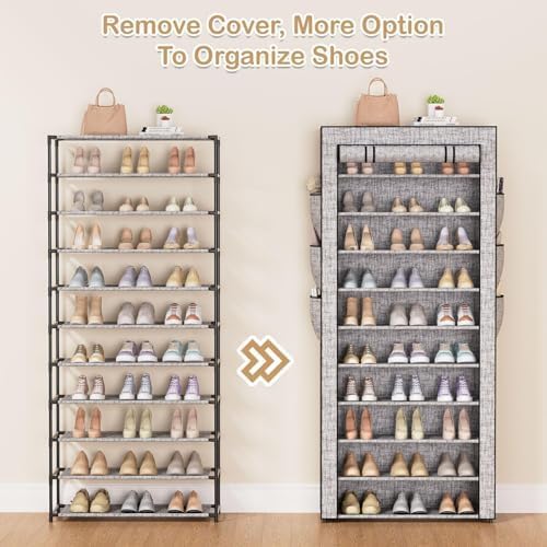 Covered Shoe Rack Tall Metal Shoes Rack Organizer for Entryway Garage Closet Tall Shoe Shelf Shoe Storage Cabinet Free Standing Large Garage Shoes Racks Organizer-NeatNest