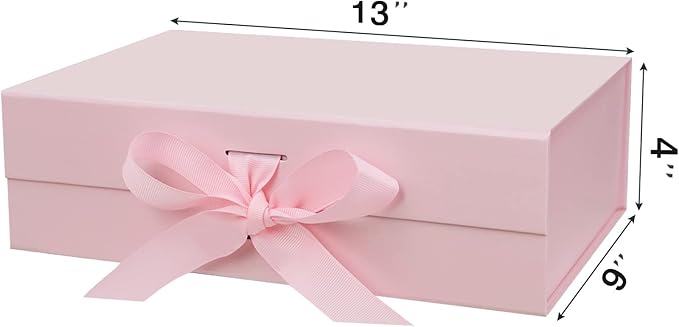 13"X9"X4" Large Pink Magnetic Gift Box with Lid and Ribbon for Presents-NeatNest