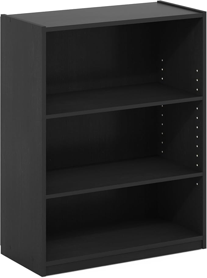 Furinno Gehry 3-Tier Bookcase, Bookshelf with Adjustable Shelves, Blackwood