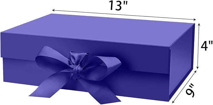 13"X9"X4" Large Blue Magnetic Gift Box with Lid and Ribbon for Presents-NeatNest