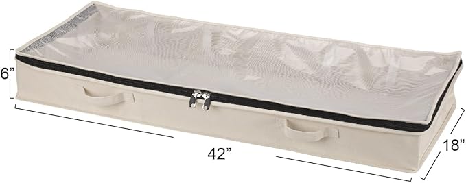 Household Essentials Cedarline Under Bed Storage Bag, Heavy-Duty Cotton Canvas, Textured PEVA Top with Durable 3-Sided Zipper, Front Handles, Foldable, Space-Saving, Natural-NeatNest