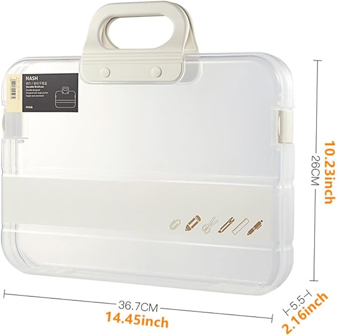 Portable File Box Clear Waterproof Document Storage Box with Snaps PP Files Organizer Cases for A4 Paper Magazines Notebooks School or Office Supplies (1pcs, White)