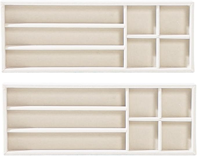 2Pcs Desk Drawer Storage Tray, Nightstand Organizer Tray, Necklace Bracelet Ring Earring Jewelry Display Tray, Grid Table Organizer Holder Tray for Sunglass, Phone, Watch, Perfume (7 grid)/Beige-NeatNest