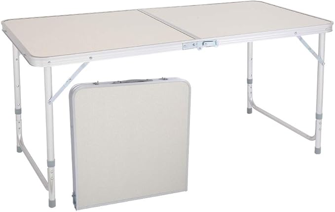 Aluminum Folding Table, Multipurpose Picnic Camping Table, Portable and Adjustable Rectangle Table for Party, Beach, Backyard, BBQ, Indoor and Outdoor, White (4FT-47.2 x 23.6 x 21.3-27.6”)-NeatNest