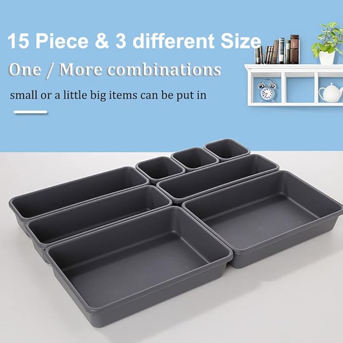 15 PCS Interlocking Desk Drawer Organizer Separator for Office,Bathroom,Kitchen,Makeup（Black）-NeatNest