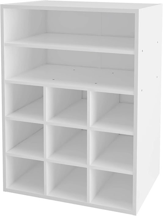 HAIOOU Shoe Cubby, 9-Cube Stackable Wood Shoe Rack Organizer 5-Tier Freestanding Wooden Shoe Stand with 2 Storage Shelf for 10-15 Pairs, Ideal for Apartment, Entryway, Closet Organization - White-NeatNest