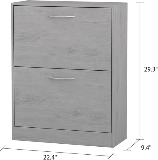 Homsee Modern Shoe Storage Cabinet with 2 Flip Drawers, Wood 2-Tier Shoe Rack Storage Organizer for Entryway, Hallway & Bedroom, Grey (22.4”L x 9.4”W x 29.3”H)-NeatNest