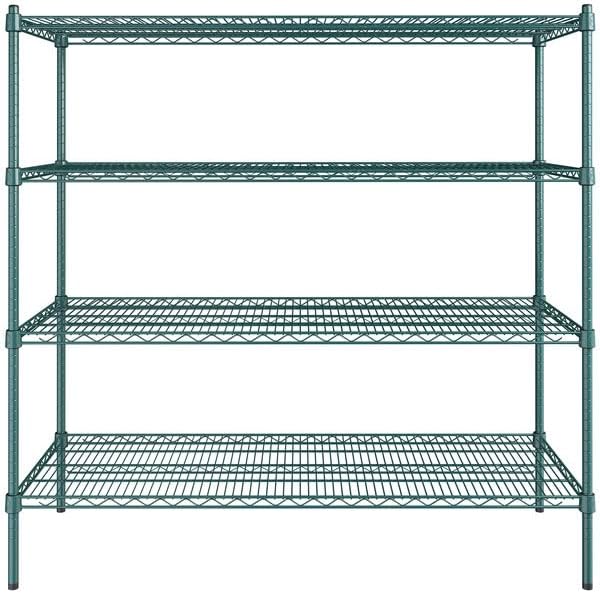 21" x 54" NSF Green Epoxy 4-Shelf Kit with 54" Posts, Heavy Duty Storage Shelving, Wire Shelving Kit, NSF Commercial Storage Rack Unit