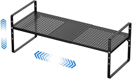 Expandable Counter Shelf, Adjustable Height Spice Rack Metal Mesh Board Shelf Organization for Kitchen Pantry Bathroom Office -Black-NeatNest
