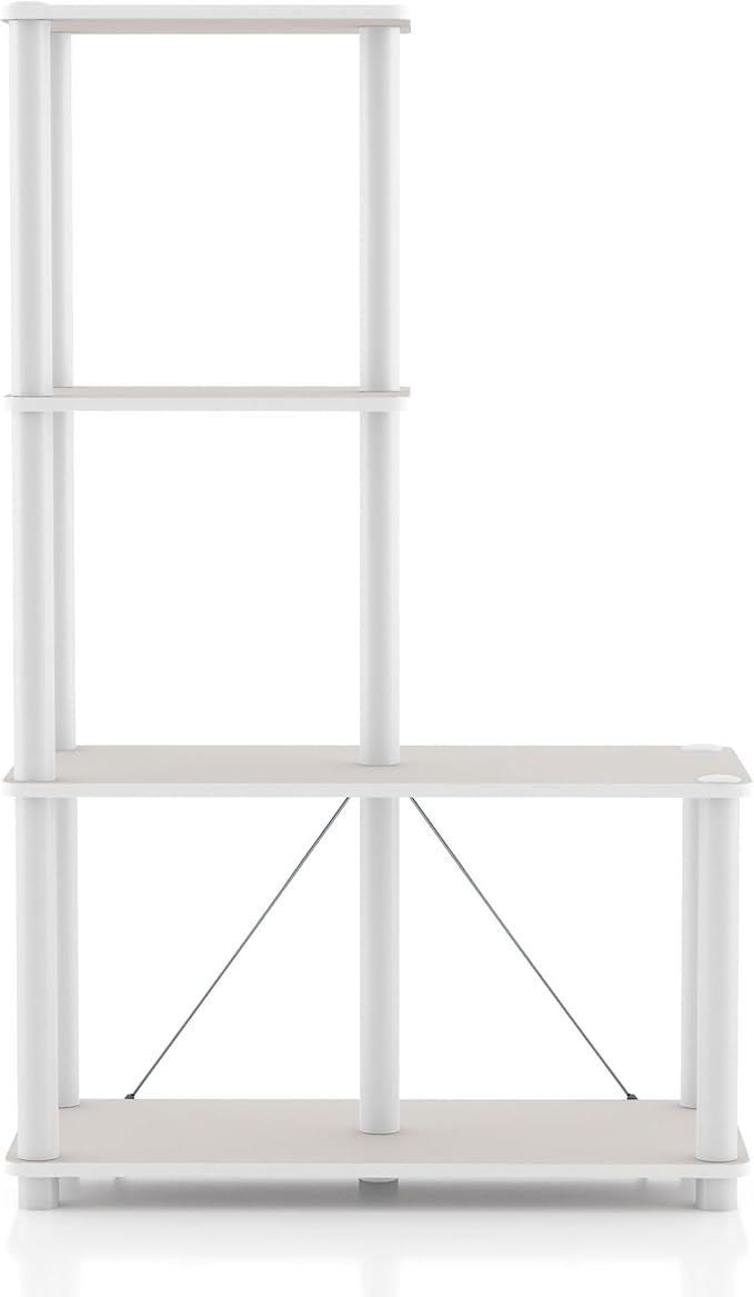 HOMES: Inside + Out Apexa Modern 4-Cube Ladder Shelving Units, Collectibles Display Shelves, Easy Assembly Standing Shelf, Home Storage Organizer for Living Room, Bedroom, Office, Taupe Grey