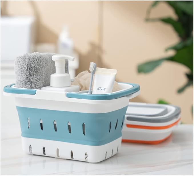 Foldable Plastic Shower Caddy Basket 2 Pcs, Portable and Durable Toiletries Caddy with Handles Ideal for Dorm, Bathroom, Cleaning, Kitchen, Camping, Waterproof, Easy to Clean (Grey 2 pack)-NeatNest