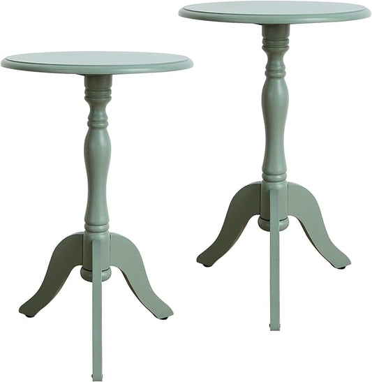 HLR Round Small End Table, Wooden Pedestal Side Coffee Tables, Vintage Accent Nightstand for Living Room, Bedroom, Entryway (2, Green)