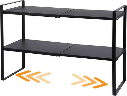 2-Tier Expandable Shelf Organizer for Kitchen Cabinet, Countertop, Pantry & Under-Sink Storage(Black)-NeatNest