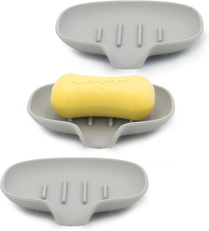 3 Pack Soap Bar Holder, AIMAIAIMAI Self Draining Soap Dish, Quick Drainage, Soap Dishes for Bathroom, Shower, Silicone Soap Tray for Kitchen, BPA-Free, Dishwasher Safe (Gray)-NeatNest