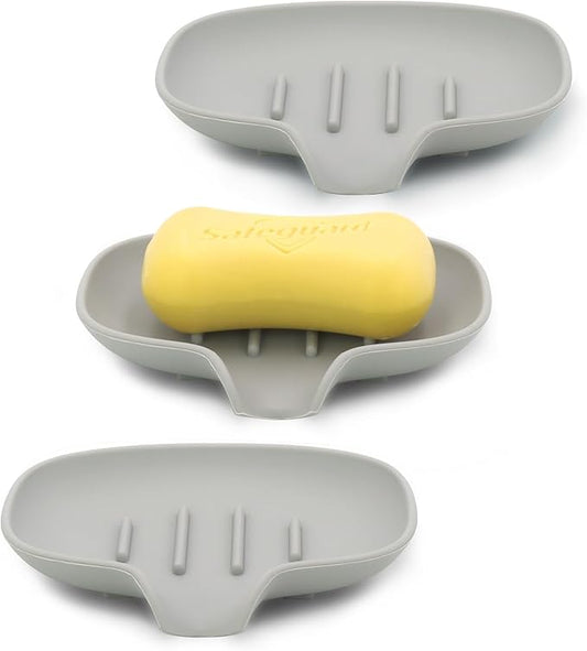 3 Pack Soap Bar Holder, AIMAIAIMAI Self Draining Soap Dish, Quick Drainage, Soap Dishes for Bathroom, Shower, Silicone Soap Tray for Kitchen, BPA-Free, Dishwasher Safe (Gray)-NeatNest