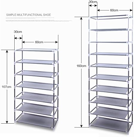 10 Tiers Shoe Rack with Dustproof Cover 27 Pair Shoe Tower Stand Sturdy Shelf Storage Organizer Cabinet Perfect for Bedroom, Closet, Entryway, Dorm Room (Coffee)-NeatNest