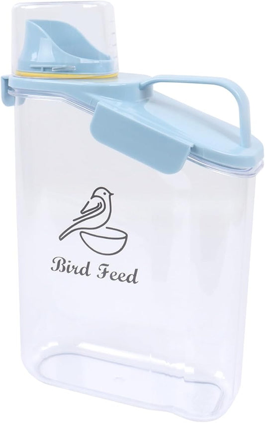Bird Seed Storage Container,2.8L Airtight Bird Food Container with Handle and Measuring Cup,Portable Pet Food Container for Wild Bird Sunflower Seed-BPA Free Transparent/Blue-NeatNest