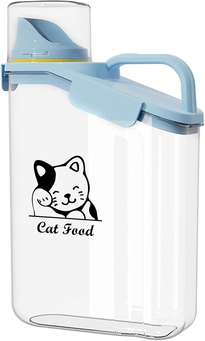 Cat Food Storage Container Airtight |3 Qt/2.8 L Clear Plastic Cat Puppy Food Treats Container with Measuring Cup|Hold up to 3.8lbs Pet Food|Portable Food Containers for Travel|BPA Free-Blue-NeatNest