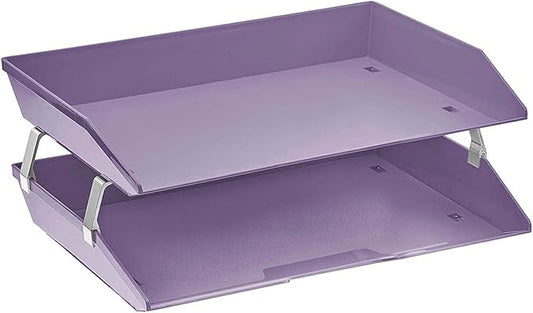 Acrimet Facility 2 Tier Letter Tray, Side Load, Letter Size/A4, Desktop File Organizer, Plastic (Solid Purple Color)-NeatNest