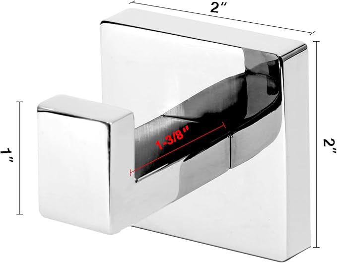 IBosins 4 Pack Towel Hooks Hand Towel Holder for Bathroom Wall Livingroom Bedroom Kitchen Closet Heavy Duty Stainless Steel Hook Hanger for Robe, Bath Towel, Coat (Square Polished Chrome)