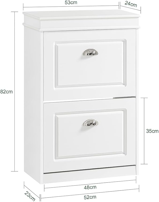 Haotian Small Shoe Cabinet, White 2 Flip Drawers Freestanding Shoe Rack, Shoe Storage Cupboard Organizer (9.45" D x 20.87" W x 32.28" H), FSR78-W-NeatNest