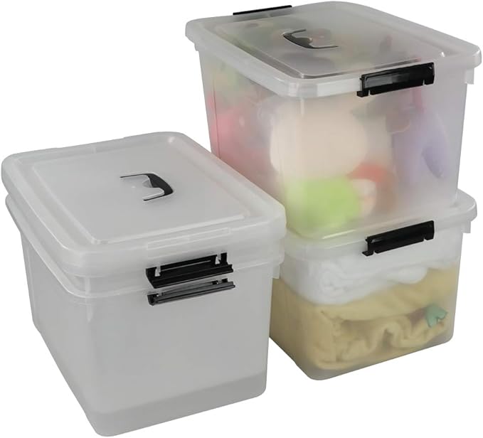 Begale 17.5 Quart Plastic Large Storage Container, Clear Latch Bin with Handle and Lid, 4-Pack-NeatNest