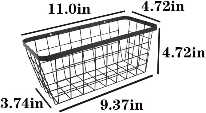 4 set Hanging Wall Basket Organizer,Over the Cabinet Door Wire Baskets for Organizing -Space-Saving Hanging Baskets for Organizing,Wall Mount Storage,No Drilling Adhesive Wall Storage Basket, Black-NeatNest