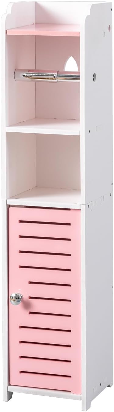 AOJEZOR Toilet Paper Holder Stand: Small Bathroom Storage Cabinet - Jelly Pink - White-NeatNest
