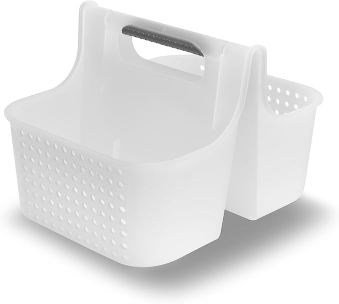 Madesmart 2-Compartment Soft Grip Shower Tote for Bathroom Organization, Plastic Storage Shower Caddy Bucket, Large, Frost