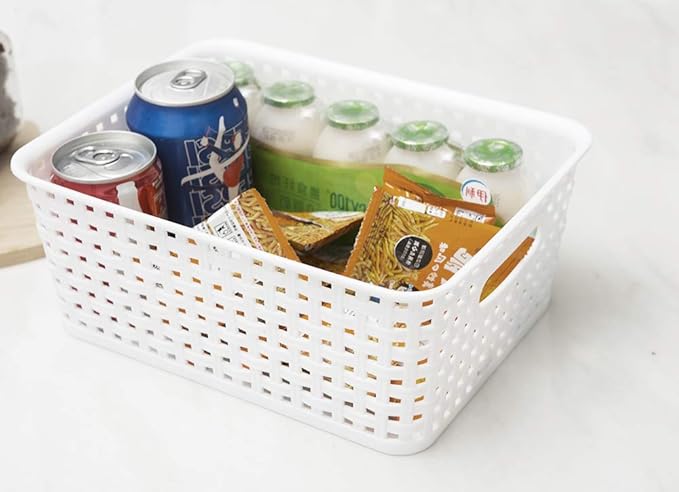 White Plastic Woven Storage Baskets, 12-Pack Weave Basket Organizer for Kitchen Office Bathroom