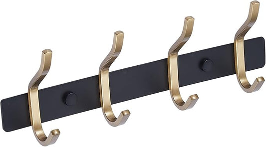 AZW Coat Rack Wall Mount,Heavy Duty Stainless Steel Metal Coat Hooks Hanging for Robes Bags Keys Hat Clothes and Bathroom Door Towels Hanger(Black and Gold 4 Hooks)-NeatNest