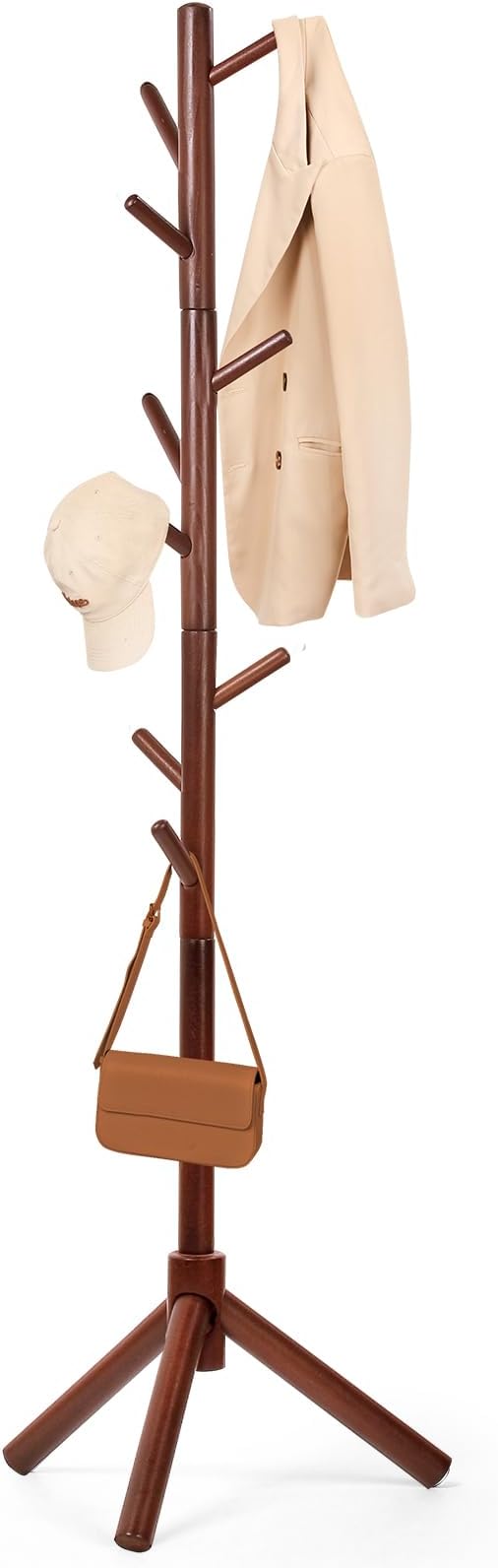 Beech Wood Coat Rack Stand with 9 Hooks, 3 Height Adjustable, simple Freestanding Solid Wooden Coat Tree Hanger for Clothes, Hats, Scarves, bags, Jackets, Bedroom, livingromm, Office(Brown)-NeatNest