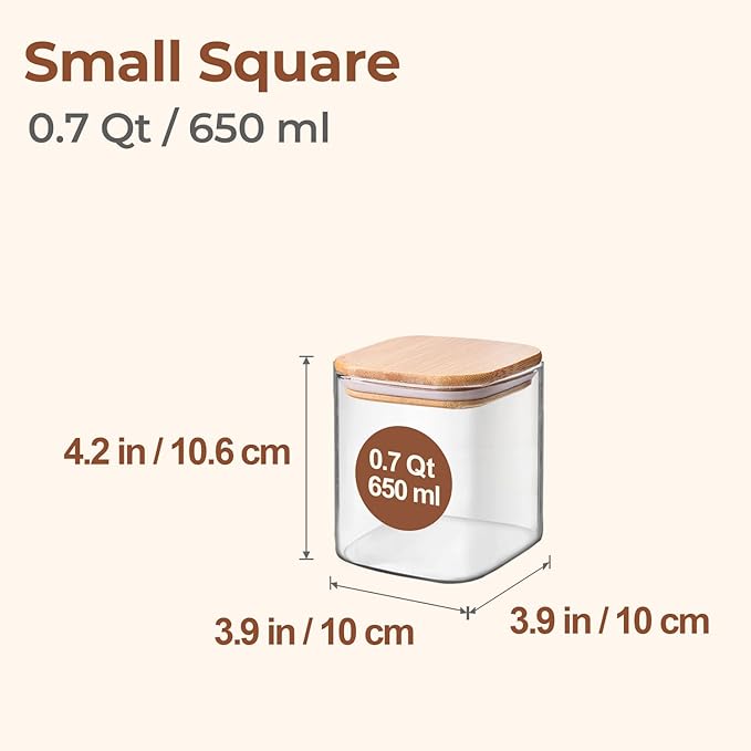ComSaf 0.7 Qt Glass Food Storage Jars Set of 4, Clear Glass Storage Containers with Lids, Pantry Organization Jar, Spice Jar, Blooming Tea, Coffee and Sugar Container, Small Canister Set for Kitchen-NeatNest