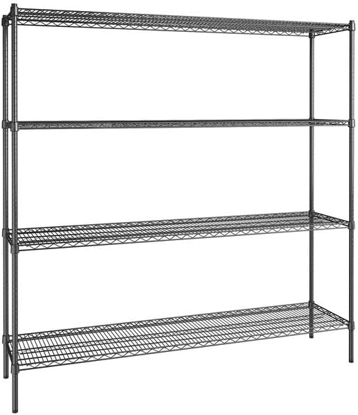 18" x 72" NSF Black Epoxy 4-Shelf Kit with 74" Posts, Heavy Duty Storage Shelving, Wire Shelving Kit, NSF Commercial Storage Rack Unit
