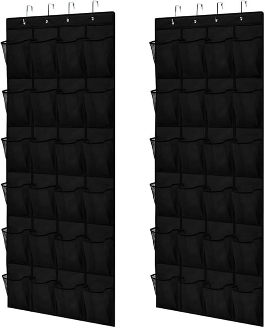 GORILLA GRIP Over the Door Shoe Organizer, 2 Pack, 24 Breathable Mesh Pockets, Space Saving Hanging Storage Holder, Closet Rack Hanger Holds Up to 40 lbs, Hangs on Closets, Shoes, Accessories, Black-NeatNest