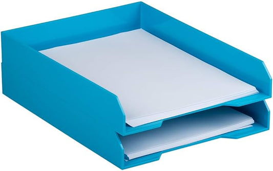 JAM PAPER Stackable Paper Trays - Blue - Desktop Document, Letter, & File Organizer Tray - 2/Pack-NeatNest