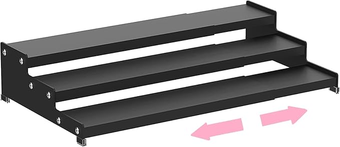 Expandable Spice Rack Storage organizer with 3-Tier step shelf for cabinet,seasoning racks organizion.Great for Kitchen countertop shelves,Pantry and more (1pack/Black)-NeatNest