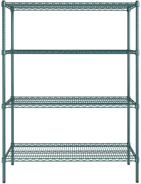 18" x 48" NSF Green Epoxy 4-Shelf Kit with 64" Posts, Heavy Duty Storage Shelving, Wire Shelving Kit, NSF Commercial Storage Rack Unit