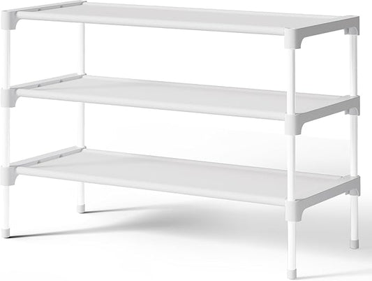 Kitsure Shoe Rack - Non-Woven Shoe Rack Shelf, Shoe Organizer for Closet, Entryway, Garage & Corridor, Stackable Shoe Shelves, Medium, White