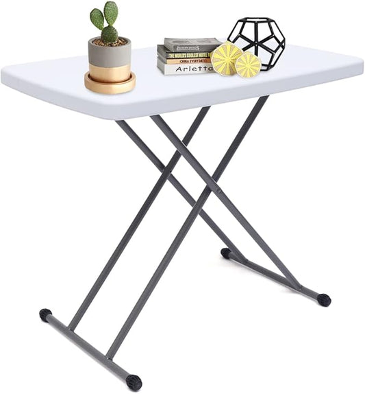 30" Square Folding Laptop Table,Small Computer Desk,Adjustable Folding Table Tray,Stable Snack Table for Small Space, Fit Indoor Dining/Place The Computer, White