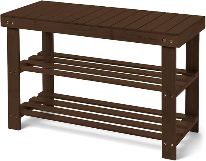 Leaf & Grain Bamboo Shoe Rack - Shoe Storage Bench for Front Door Entrance – Entryway Bench with Shoe Shelf, Shoe Storage Organizer, Wooden Shoe Rack, Durable Shoe Bench for Home (Walnut)-NeatNest