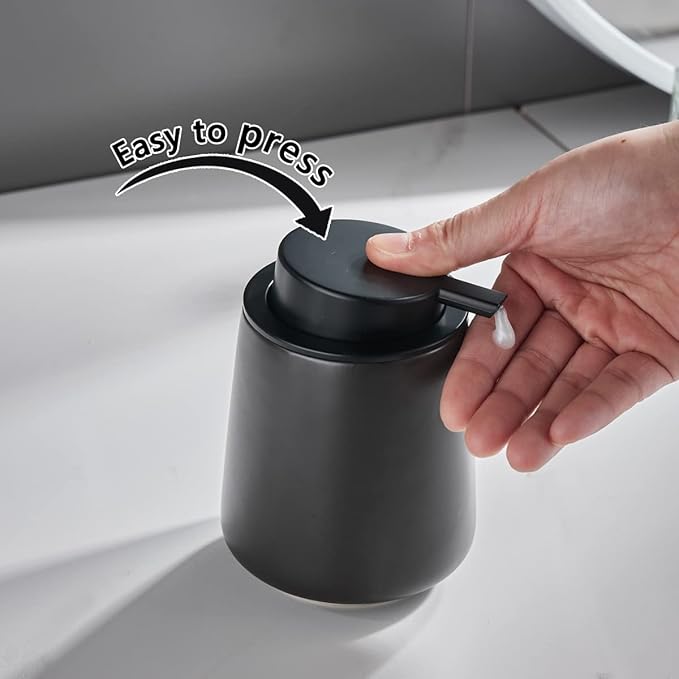 12Oz Black Soap Dispenser - Modern Ceramic Lotion Hand Soap Dispenser with Easy-to-Press Black Pump, Reusable and Refillable Liquid Dish Soap Dispenser for Bathroom & Kitchen-NeatNest
