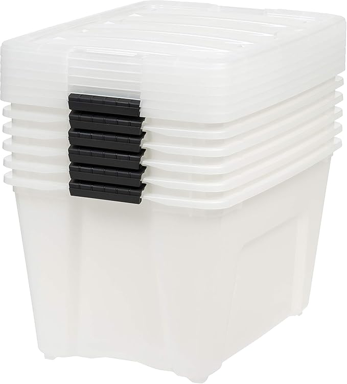 IRIS 158540 53 Quart Stack and Pull Storage Lidded Container Stacking System in Pearl for Home, Garage, or Office (6 Count)