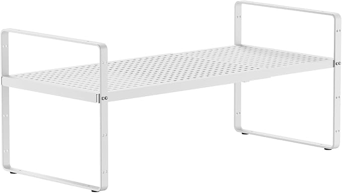 Expandable Cabinet Countertop Shelves, Adjustable Metal Spice Rack Organizer Stackable Stand Extender Counter Storage Shelves for Kitchen Cabinet, Countertop, Pantry and Cupboard, White-NeatNest