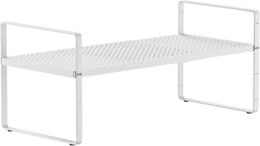 Expandable Cabinet Countertop Shelves, Adjustable Metal Spice Rack Organizer Stackable Stand Extender Counter Storage Shelves for Kitchen Cabinet, Countertop, Pantry and Cupboard, White-NeatNest